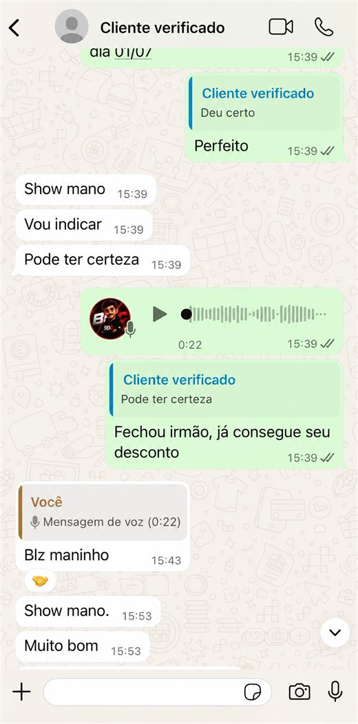 Depoimento de cliente no WhatsApp