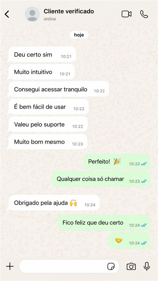Depoimento de cliente no WhatsApp