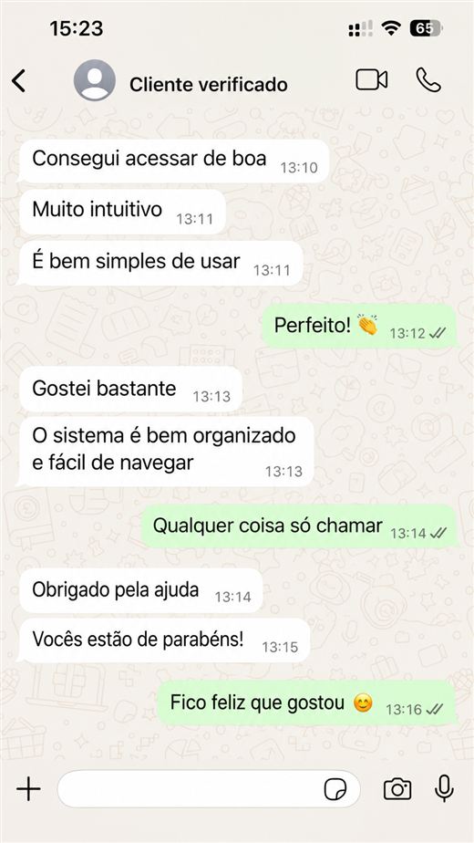 Depoimento de cliente no WhatsApp